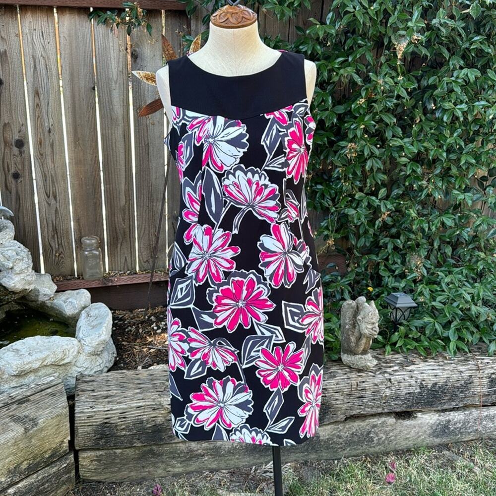 AGB Women’s Size 8 Black Floral Stretch Zip Sleeveless Sheath Dress